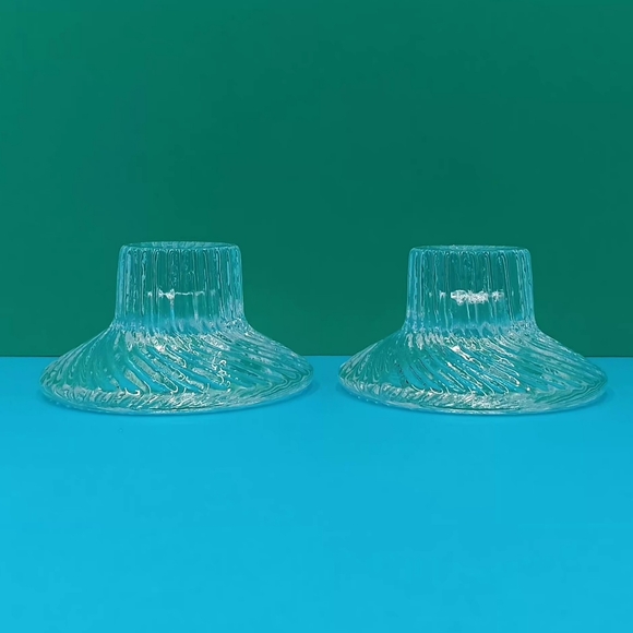Set of 2 VTG 1980s Iitala Finland "Poppa" Clear Glass Crystal Candle Holders - Picture 9 of 11